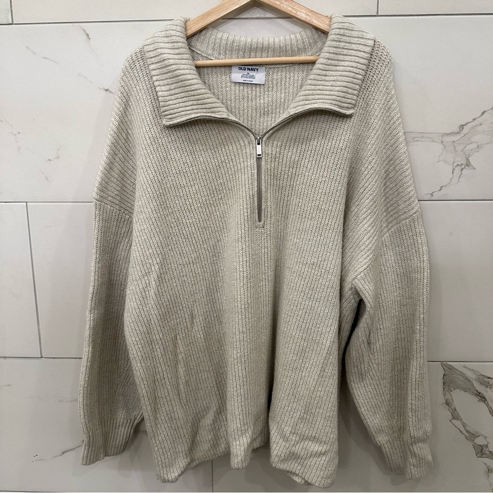 Old Navy Cream Half-Zip Turtleneck Sweater